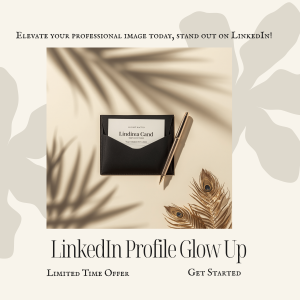 Business card with neutral tones and high contrast palm leaf silhouettes